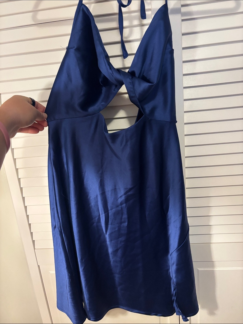 Princess Polly Royal Blue Satin Halter Cutout Mini Dress